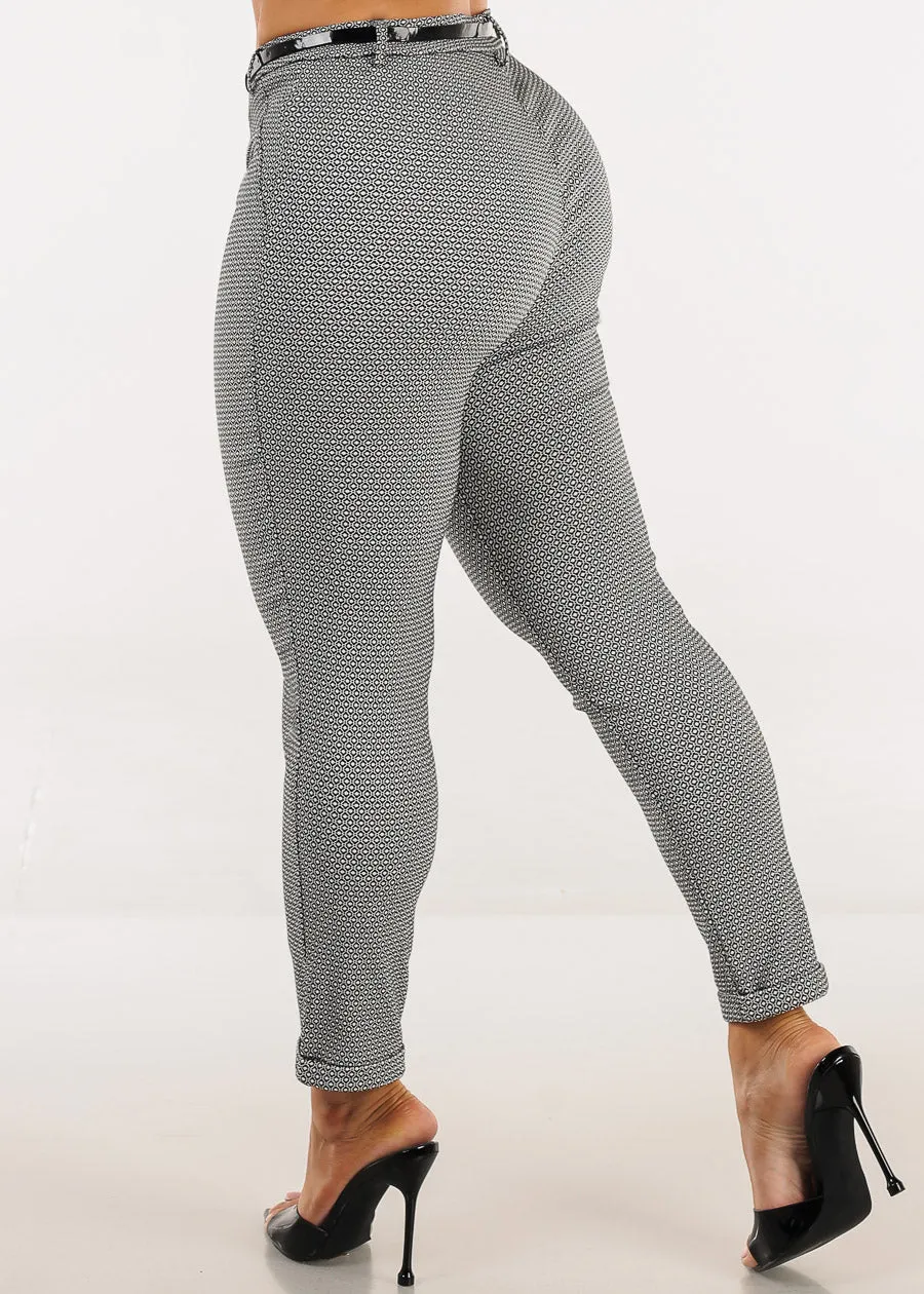 Belted High Waist Printed Skinny Ankle Pants Black sold by Moda product image thumbnail 5
