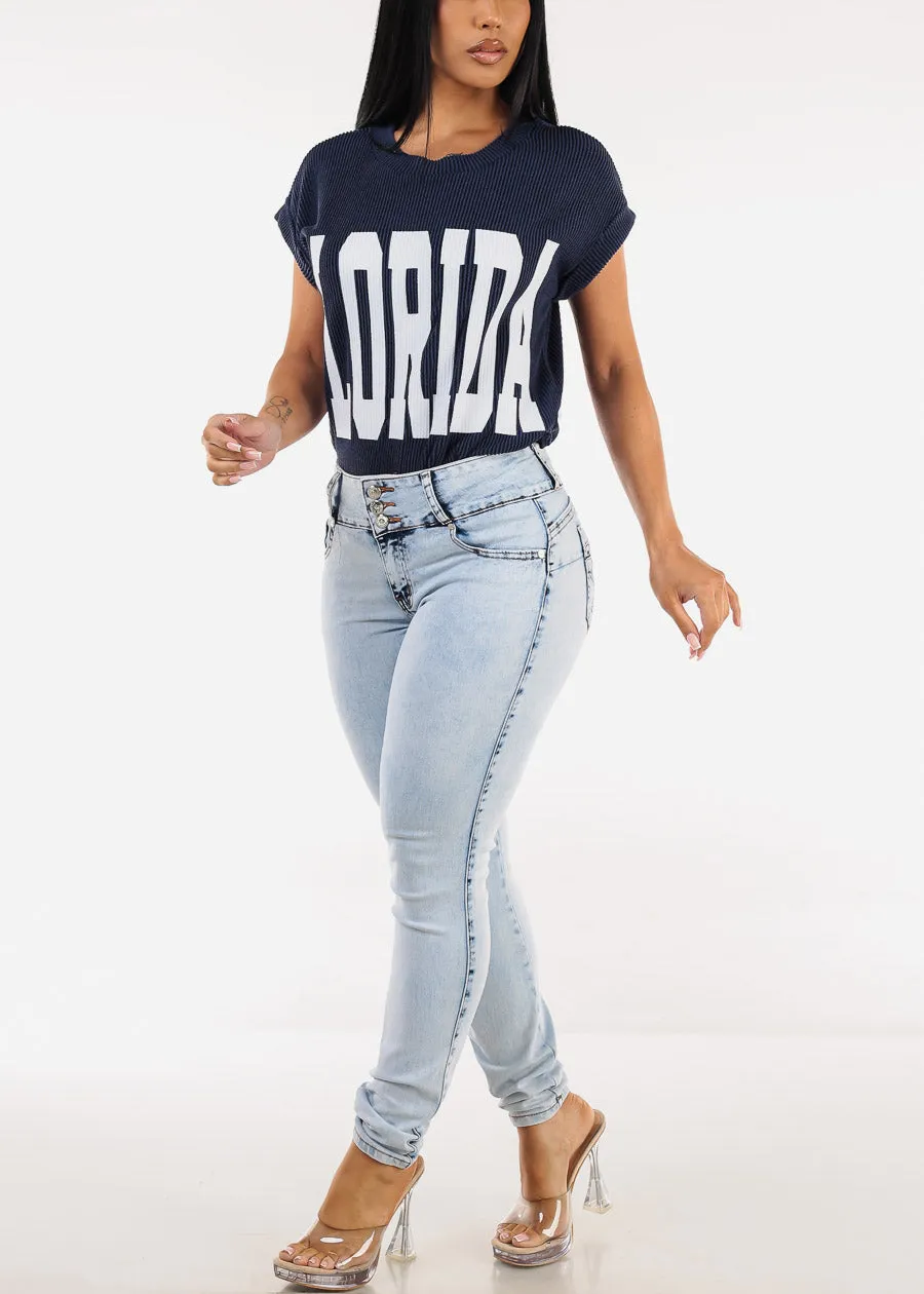 Short Sleeve Sweater Knit Graphic Tee Navy "Florida" sold by Moda product image thumbnail 2
