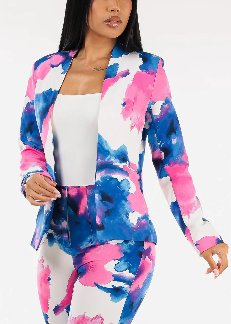 Long Sleeve Printed Formal Blazer Blue & Pink sold by Moda product image thumbnail 3