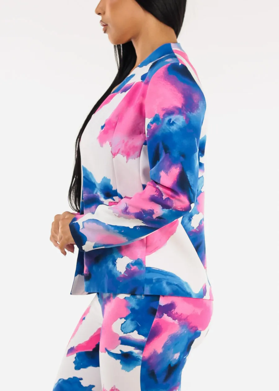 Long Sleeve Printed Formal Blazer Blue & Pink sold by Moda product image thumbnail 4