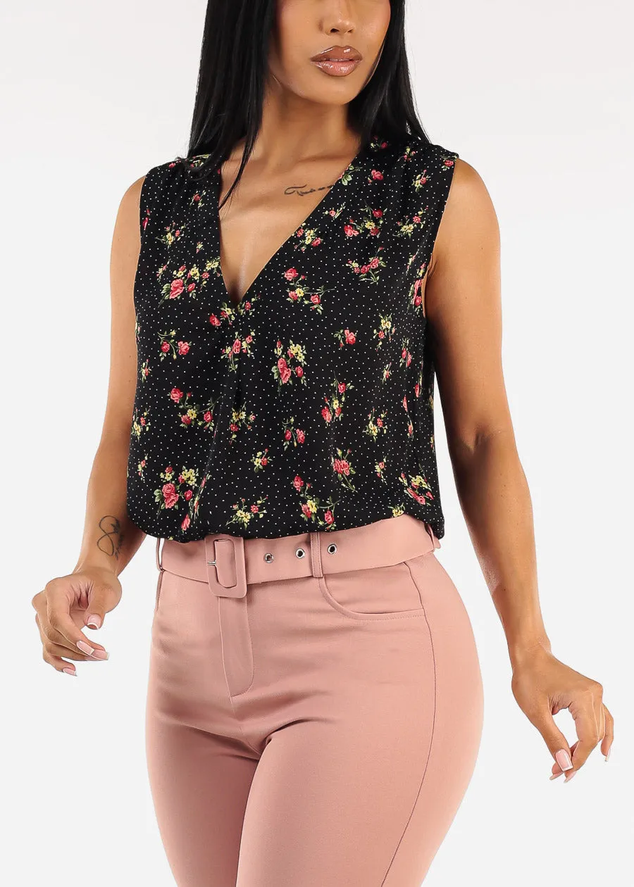Sleeveless Vneck Floral Blouse Black sold by Moda