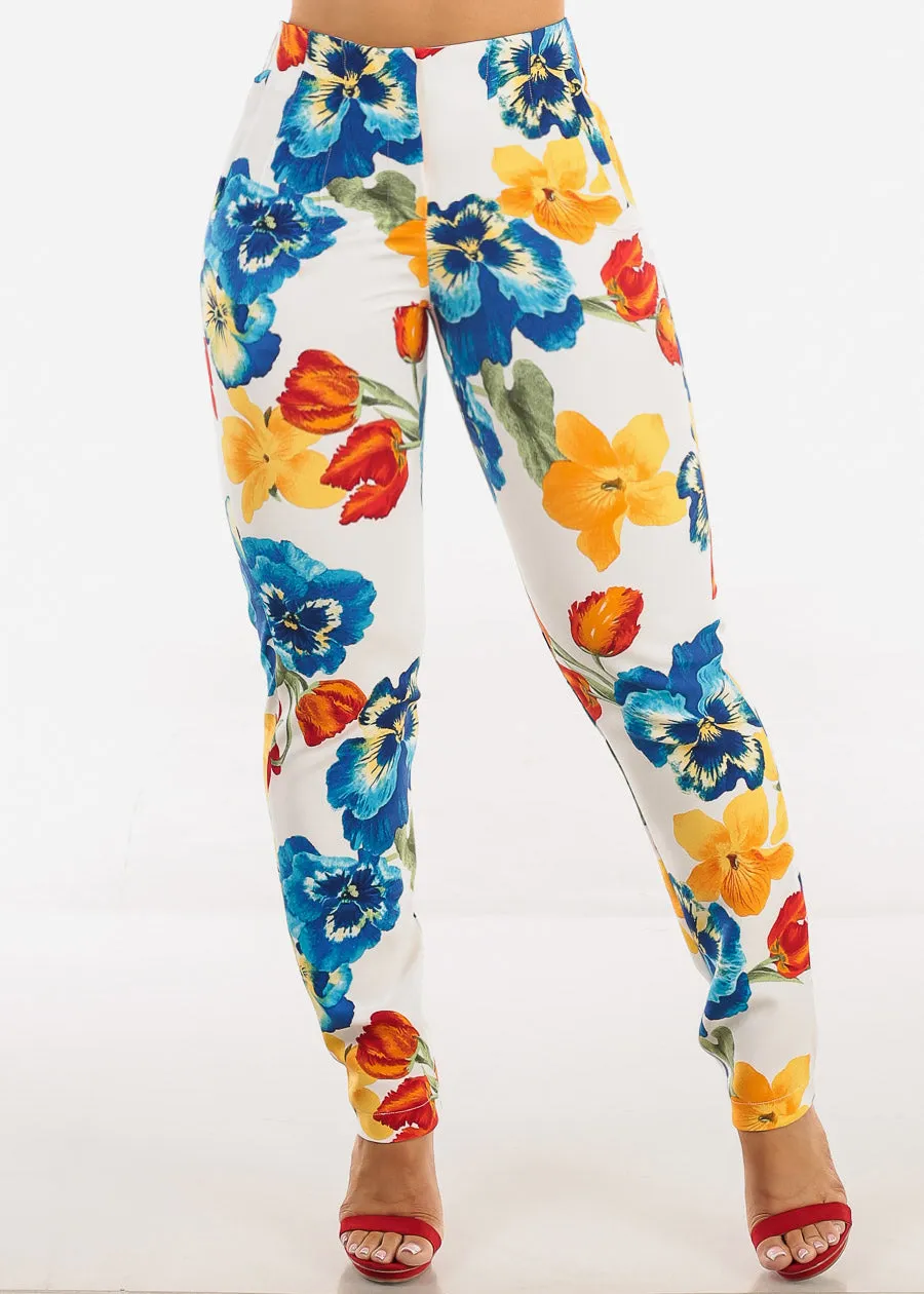Super High Waist Straight Leg Floral Dressy Pants Multicolor sold by Moda