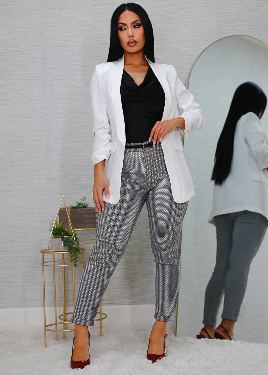 Quarter Sleeve Open Front White Blazer sold by Moda product image thumbnail 2