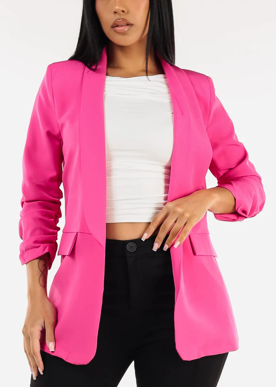 Quarter Sleeve Open Front Blazer Fuchsia sold by Moda product image thumbnail 4