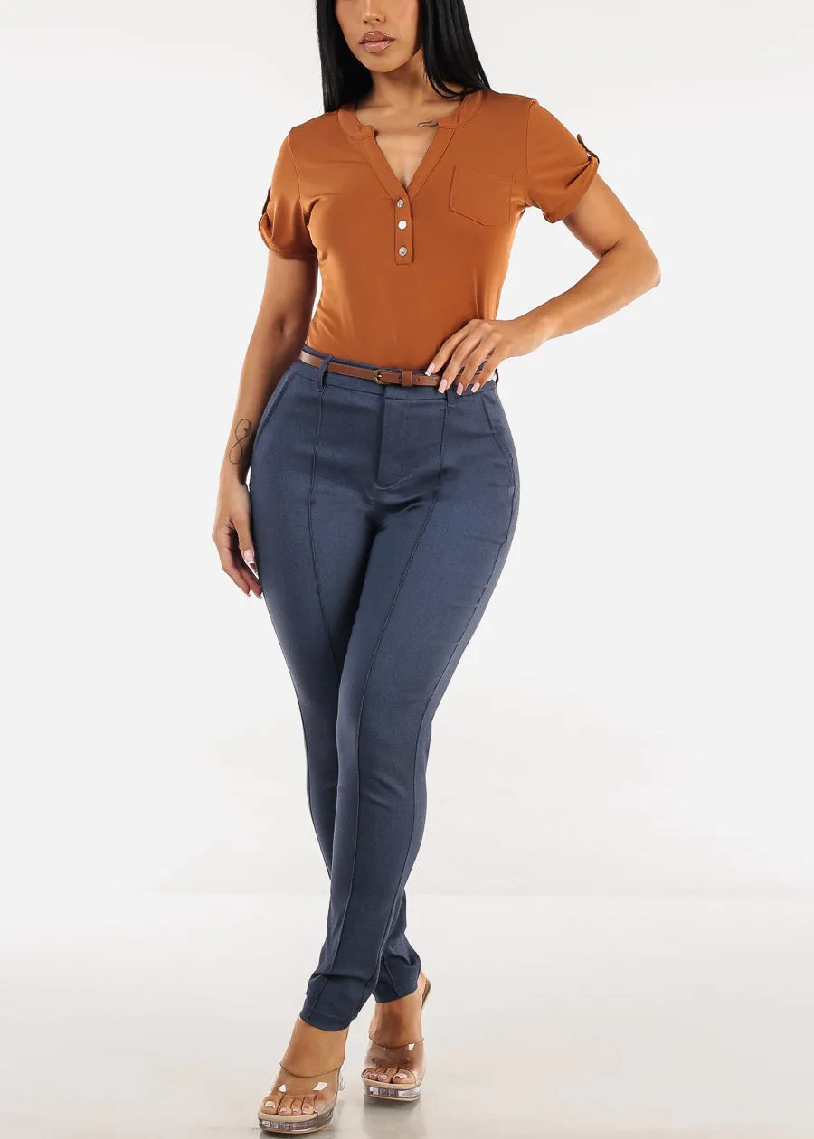 Short Sleeve Half Button Up Blouse Rust sold by Moda product image thumbnail 2