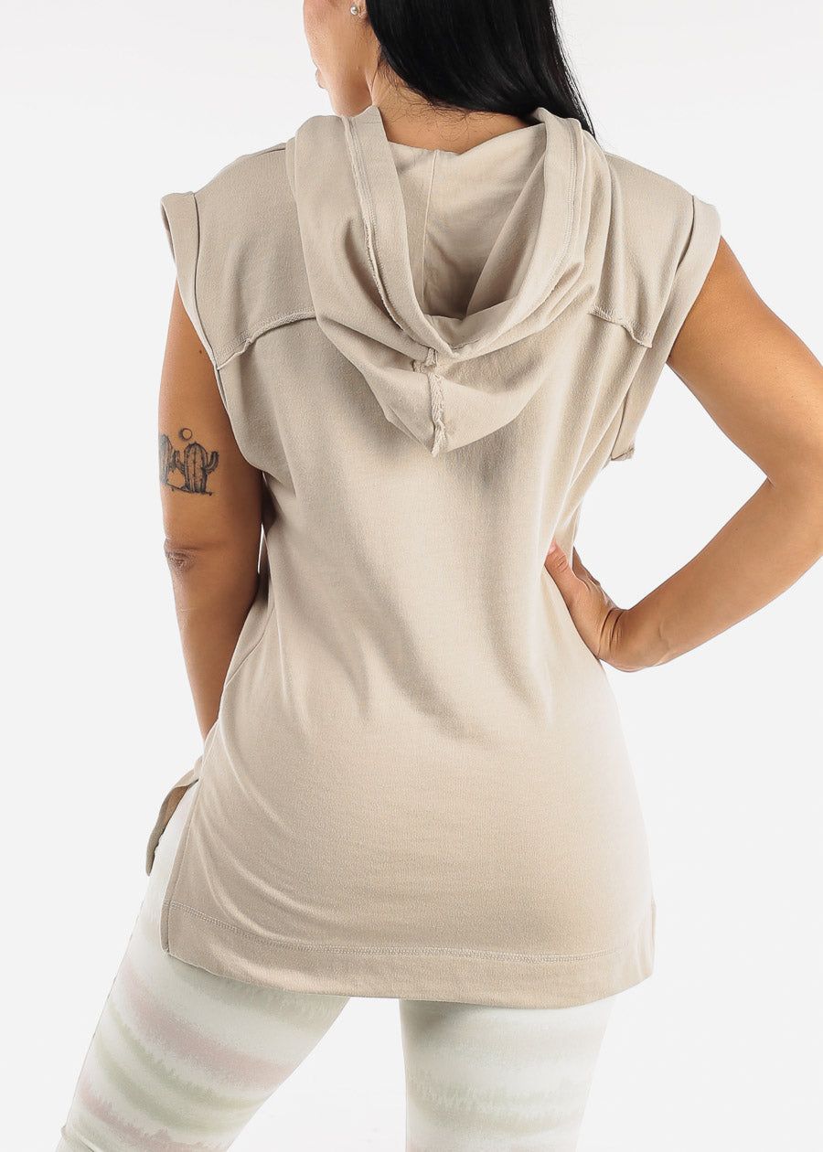 MONO B Activewear Cap Sleeve Pullover Hoodie Beige sold by Moda product image thumbnail 4