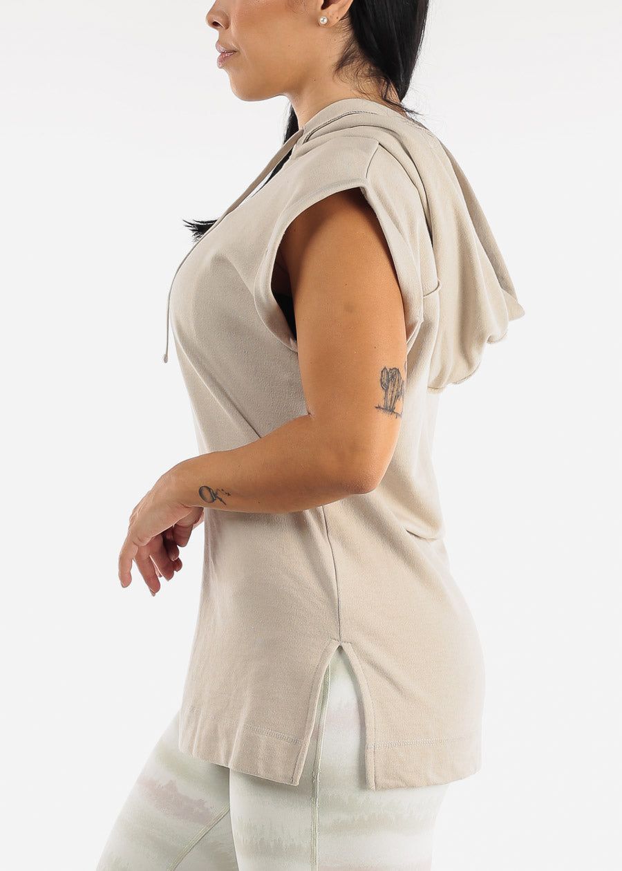 MONO B Activewear Cap Sleeve Pullover Hoodie Beige sold by Moda product image thumbnail 3