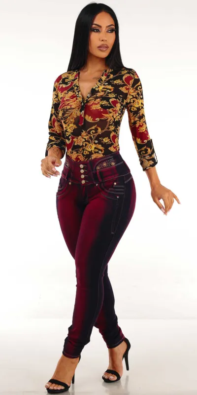 Printed Butt Lift Skinnies Look sold by Moda