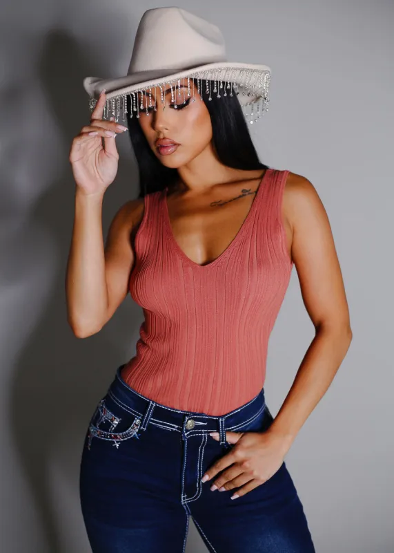 Sleeveless Vneck Knitted Stretch Top Rose sold by Moda