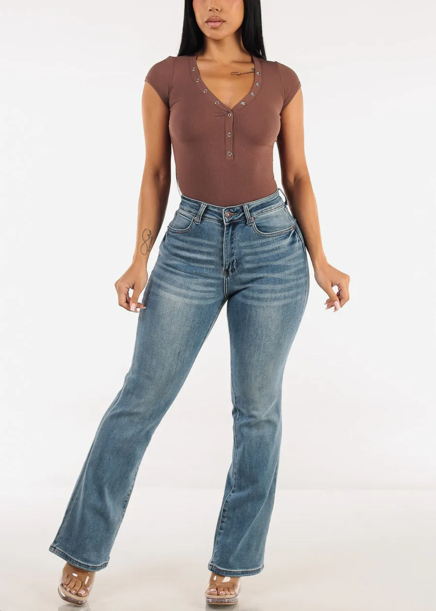 High Waist Stretchy Bootcut Jeans Med Wash sold by Moda product image thumbnail 2
