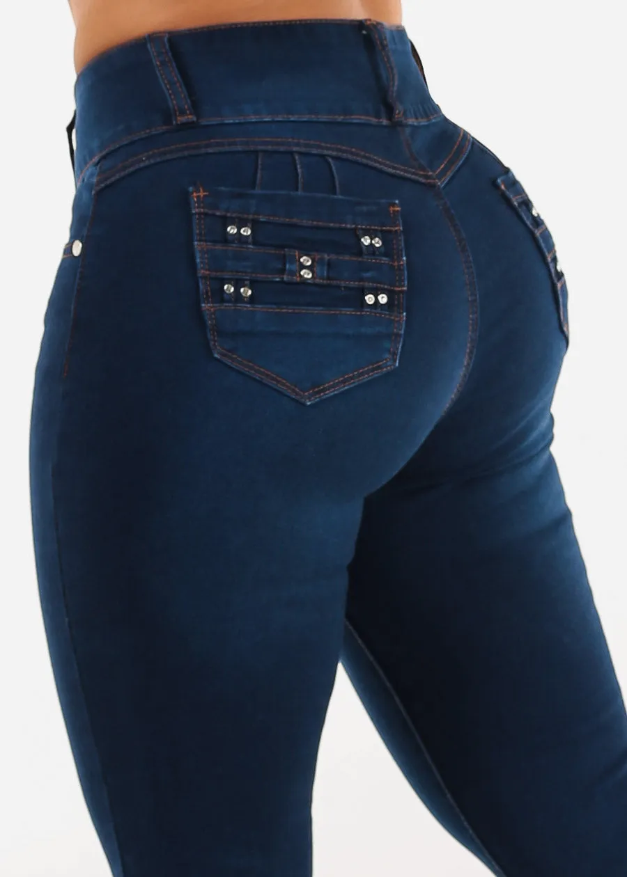 Butt Lift Super High Waist Stretch Skinny Jeans Dark Blue sold by Moda