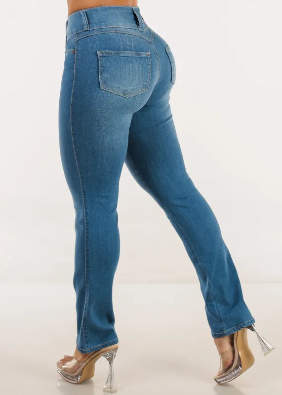 Butt Lift High Waist Straight Leg Stretch Jeans Light Blue sold by Moda