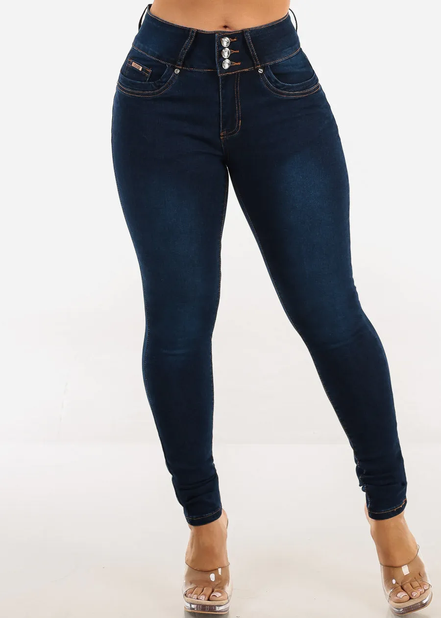 Butt Lift Mid Rise Stretch Skinny Jeans Dark Blue sold by Moda product image thumbnail 5