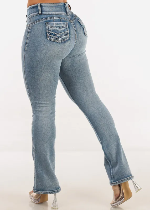 Butt Lift Mid Rise Stretch Bootcut Jeans Acid Wash sold by Moda