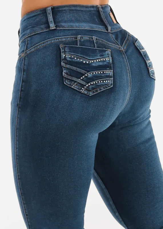 Butt Lift Mid Rise Stretch Skinny Jeans Dark Wash sold by Moda
