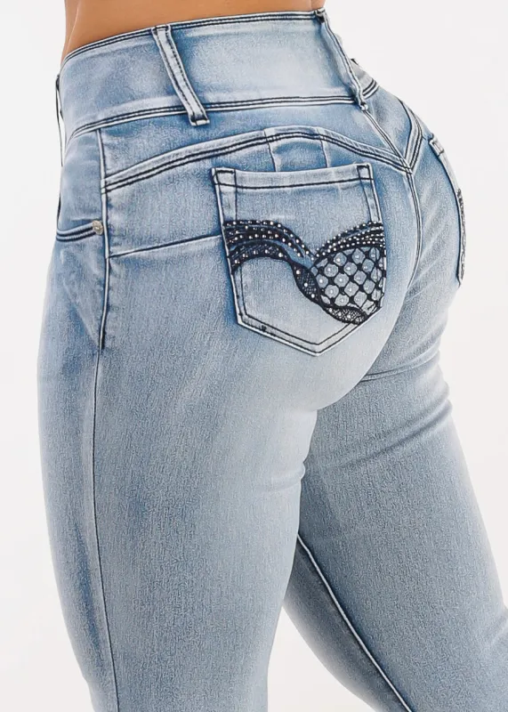 Butt Lift Low Rise Stretch Skinny Jeans Acid Wash sold by Moda