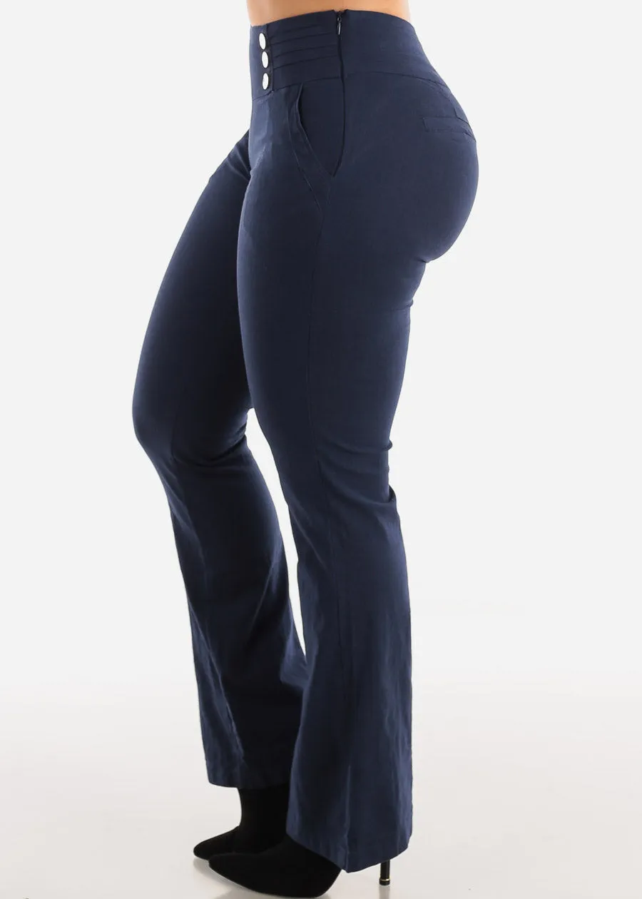 Navy High Waist Stretch Bootcut Dress Pants sold by Moda product image thumbnail 3