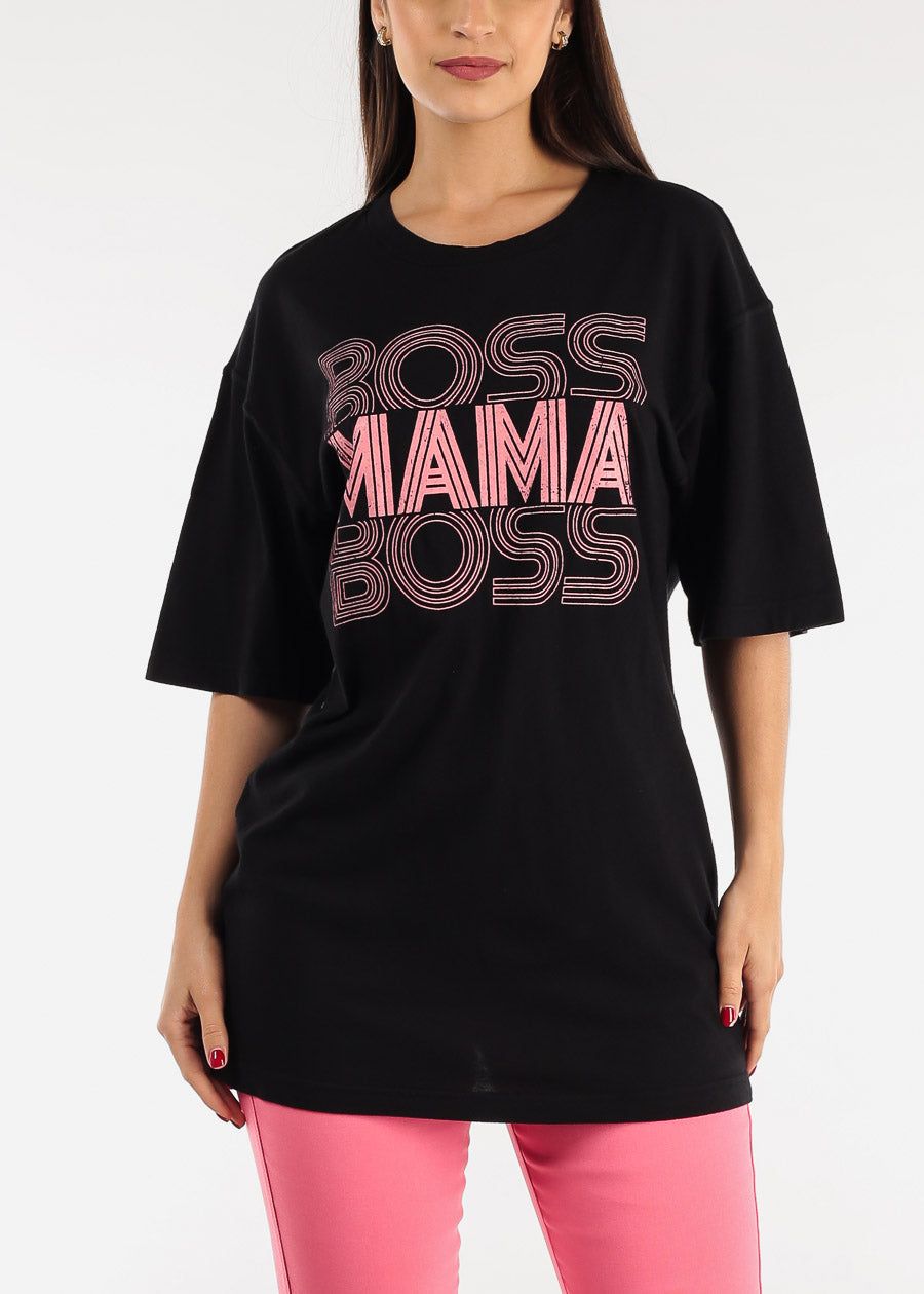 Short Sleeve Boss Mama Oversized Graphic Tee Black sold by Moda product image thumbnail 5