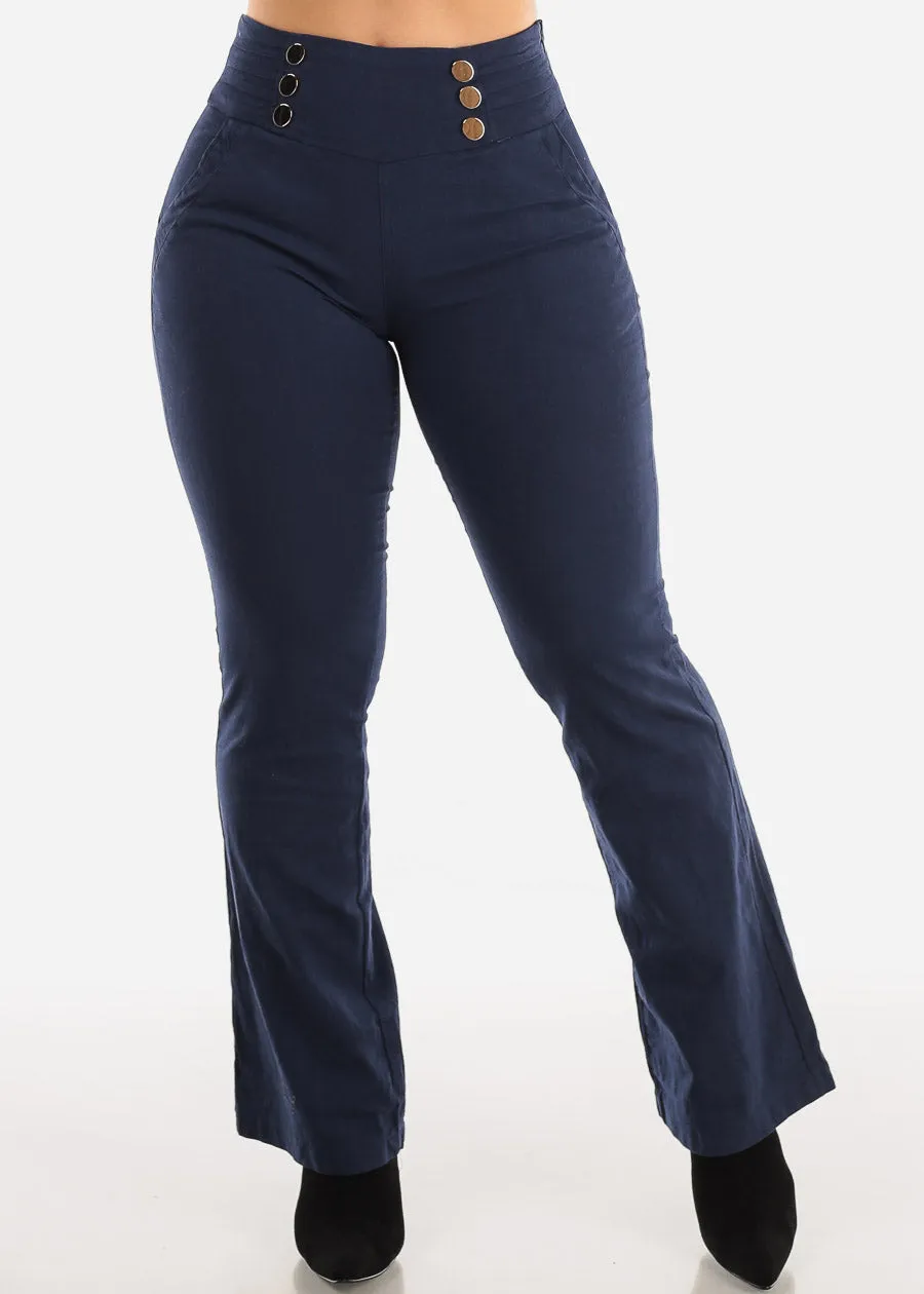 Navy High Waist Stretch Bootcut Dress Pants sold by Moda