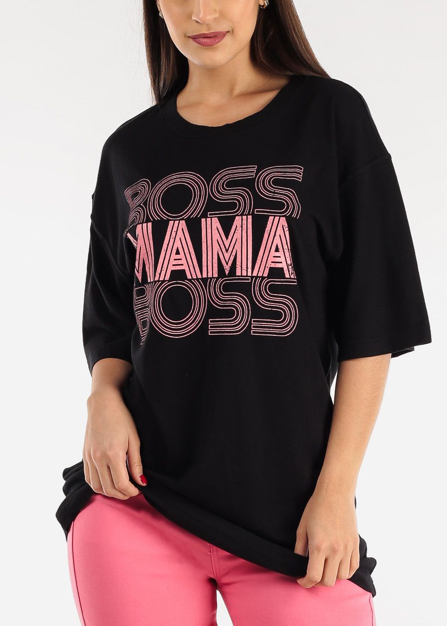 Short Sleeve Boss Mama Oversized Graphic Tee Black sold by Moda