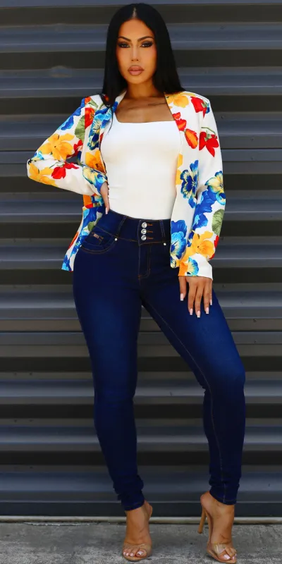 Floral White Butt Lift Denim Trio sold by Moda
