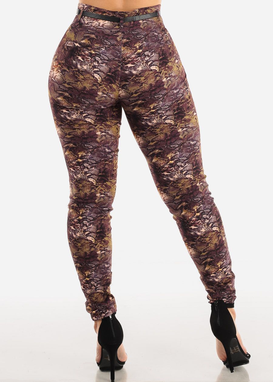 High Waist Printed Dressy Skinny Pants Brown w Belt sold by Moda product image thumbnail 4