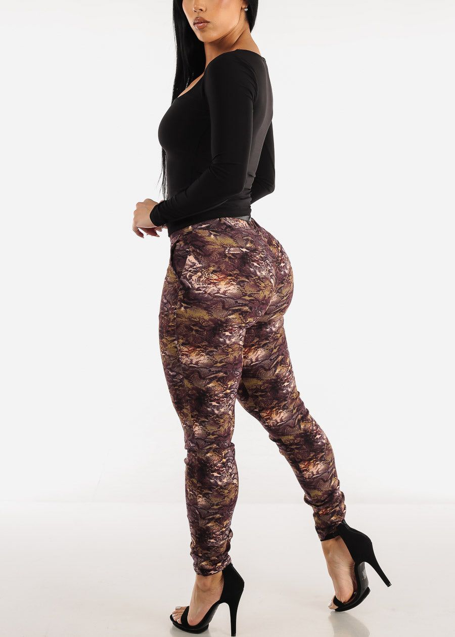 High Waist Printed Dressy Skinny Pants Brown w Belt sold by Moda product image thumbnail 5