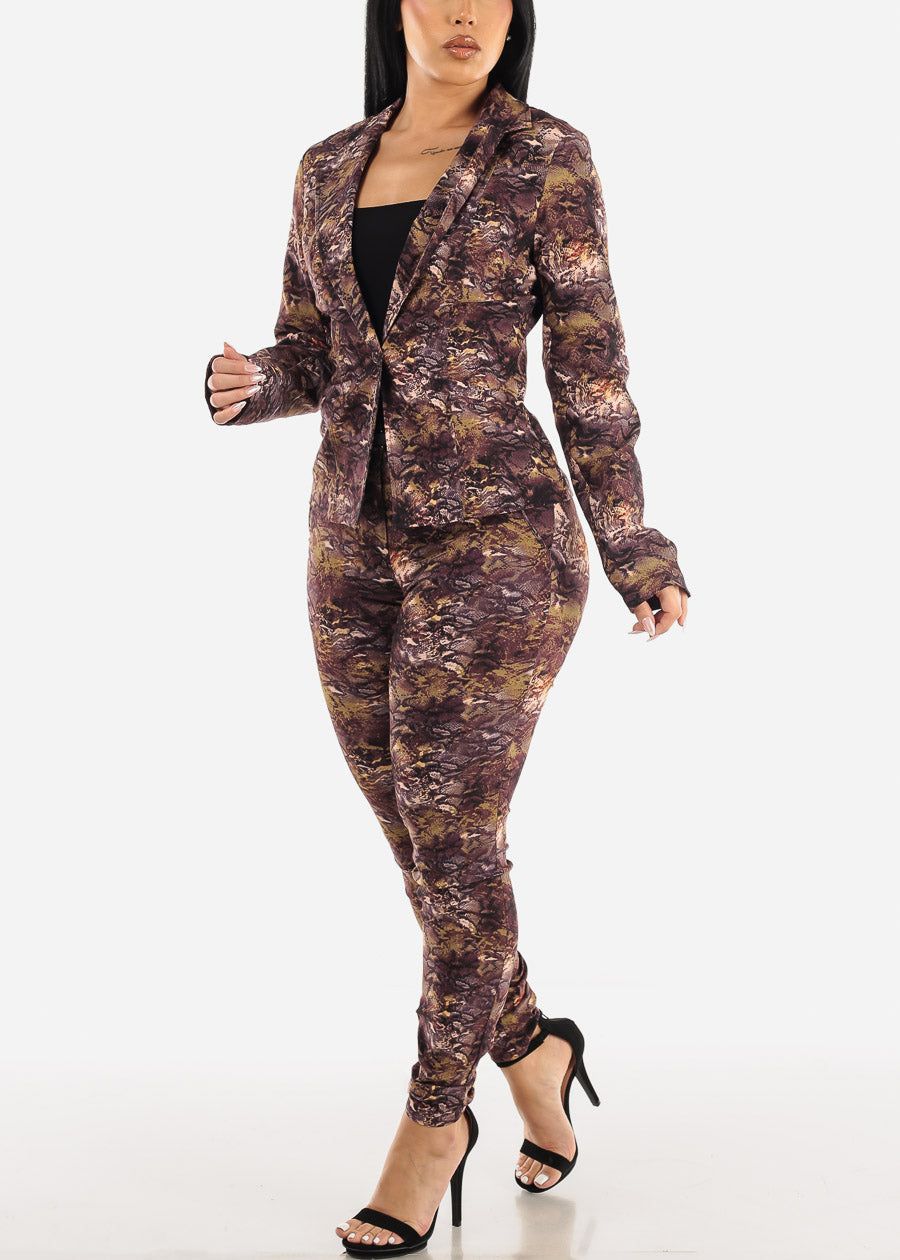 High Waist Printed Dressy Skinny Pants Brown w Belt sold by Moda product image thumbnail 2