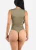 Sleeveless Crewneck Thong Bodysuit Olive sold by Moda
