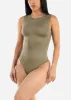Sleeveless Crewneck Thong Bodysuit Olive sold by Moda