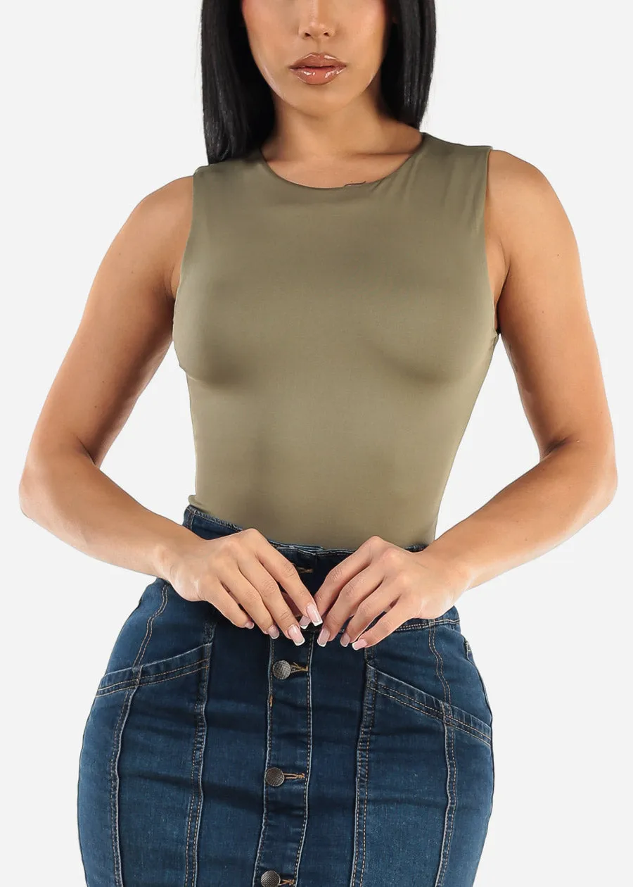 Sleeveless Crewneck Thong Bodysuit Olive sold by Moda product image thumbnail 5