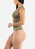 Sleeveless Crewneck Thong Bodysuit Olive sold by Moda