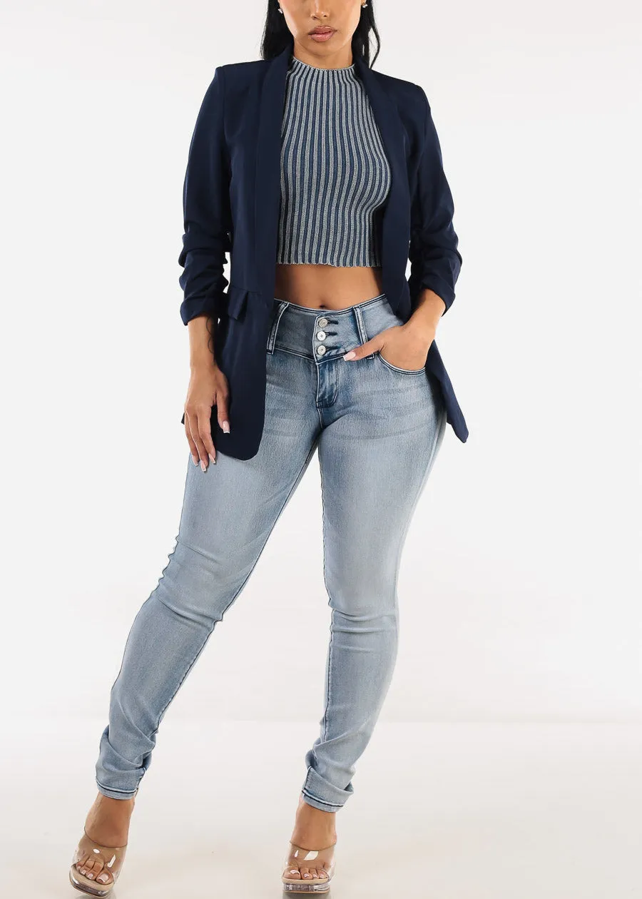 Quarter Sleeve Open Front Blazer Navy sold by Moda product image thumbnail 2