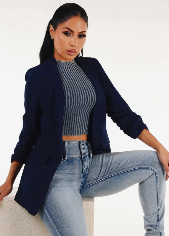 Quarter Sleeve Open Front Blazer Navy sold by Moda