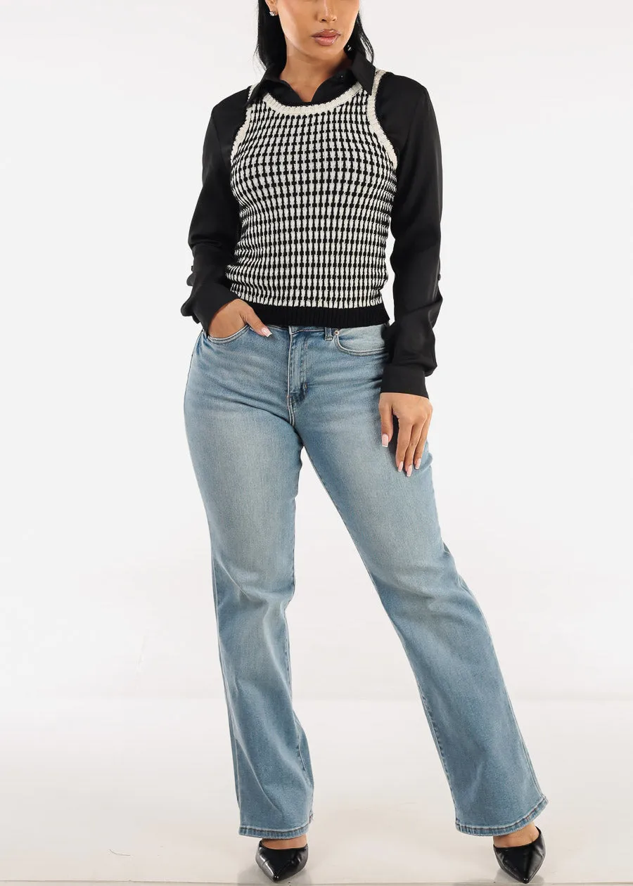 Long Sleeve Button Down Twill Collared Blouse Black sold by Moda product image thumbnail 2