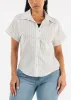 Cotton Short Sleeve Stripe Button Up Blouse Off White sold by Moda