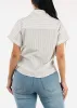 Cotton Short Sleeve Stripe Button Up Blouse Off White sold by Moda