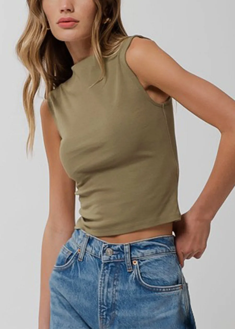 Sleeveless Mock Neck Stretchy Top Olive sold by Moda product image thumbnail 5