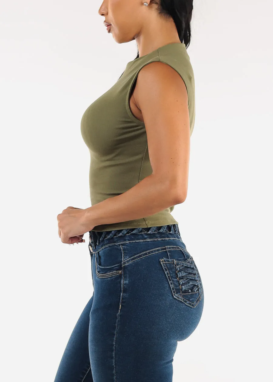 Sleeveless Mock Neck Stretchy Top Olive sold by Moda product image thumbnail 3