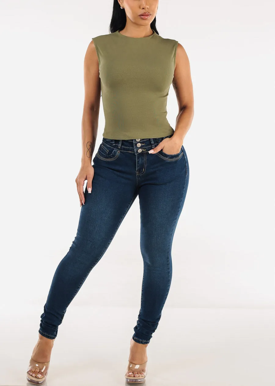 Sleeveless Mock Neck Stretchy Top Olive sold by Moda product image thumbnail 2