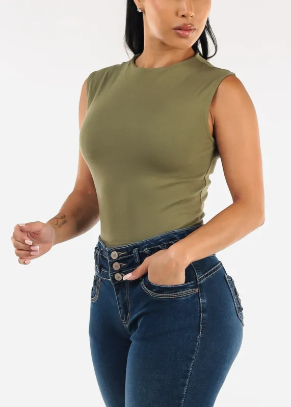 Sleeveless Mock Neck Stretchy Top Olive sold by Moda