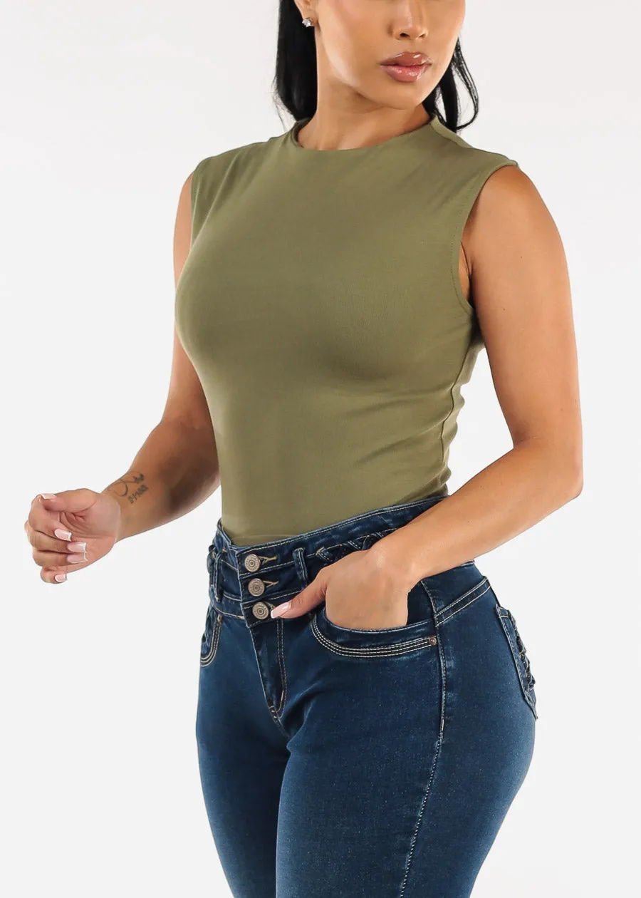 Sleeveless Mock Neck Stretchy Top Olive sold by Moda