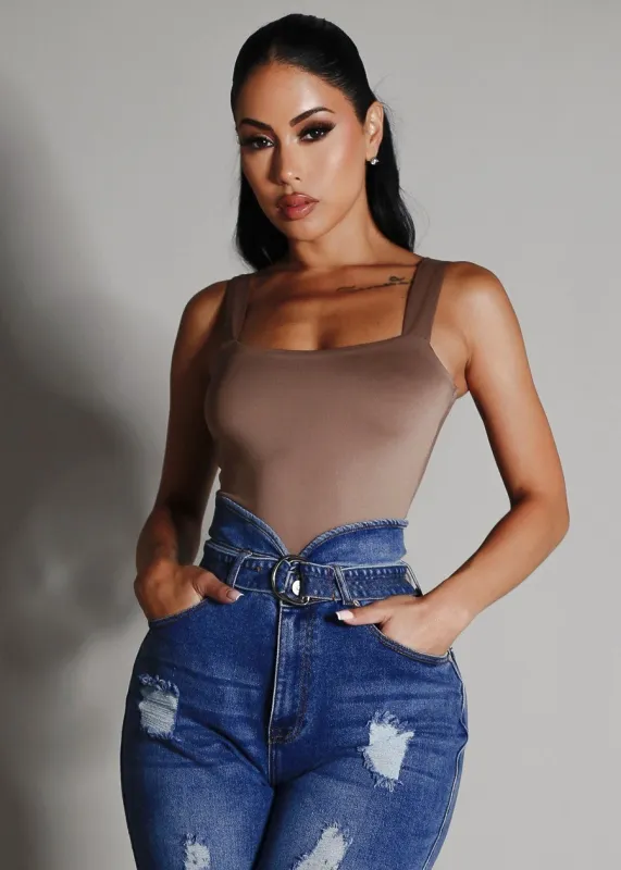 Sleeveless Square Neck Stretchy Top Dark Taupe sold by Moda