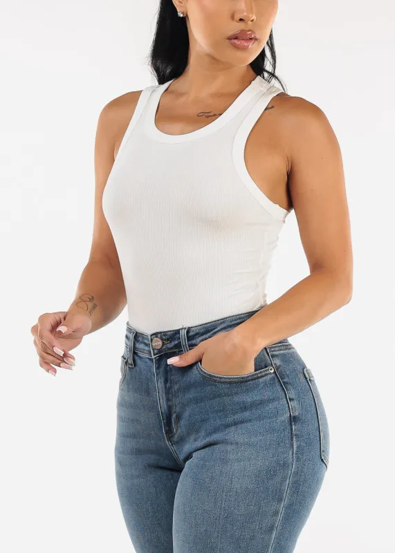 White Round Neck Racerback Stretchy Top made by Blu Pepper