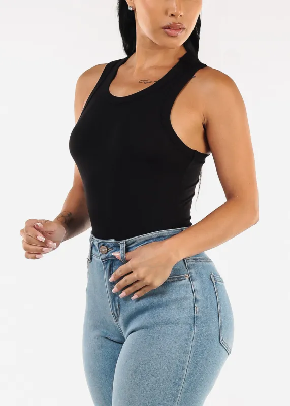 Black Round Neck Racerback Stretchy Top sold by Moda