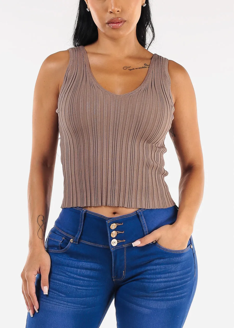 Sleeveless Vneck Knitted Stretch Top Mocha sold by Moda product image thumbnail 5