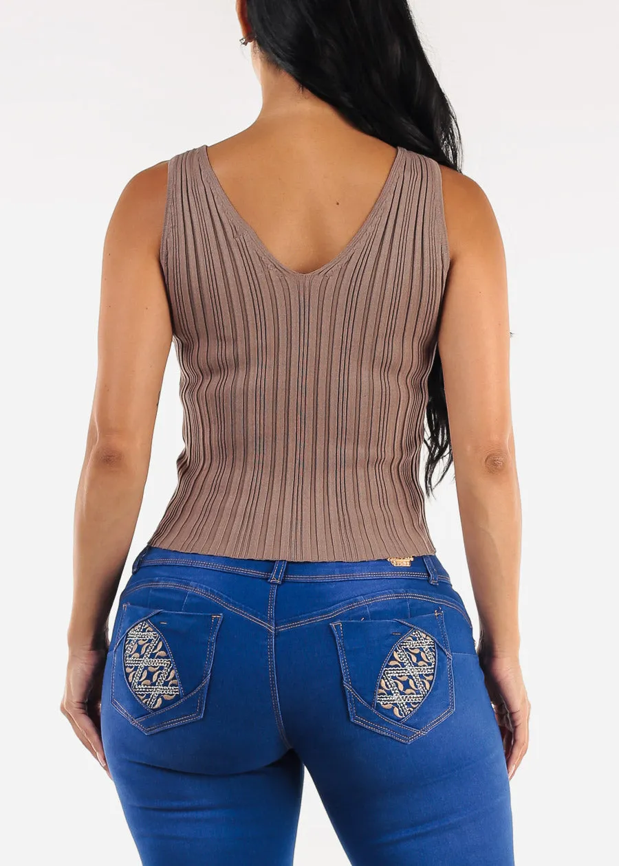 Sleeveless Vneck Knitted Stretch Top Mocha sold by Moda product image thumbnail 4