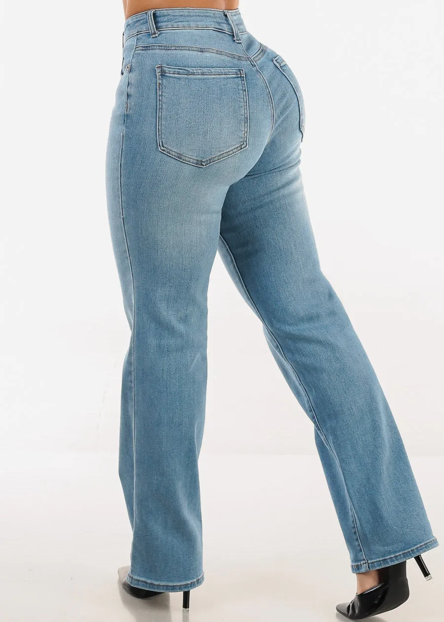 High Rise Stretchy Straight Wide Leg Jeans Light Wash sold by Moda product image thumbnail 4