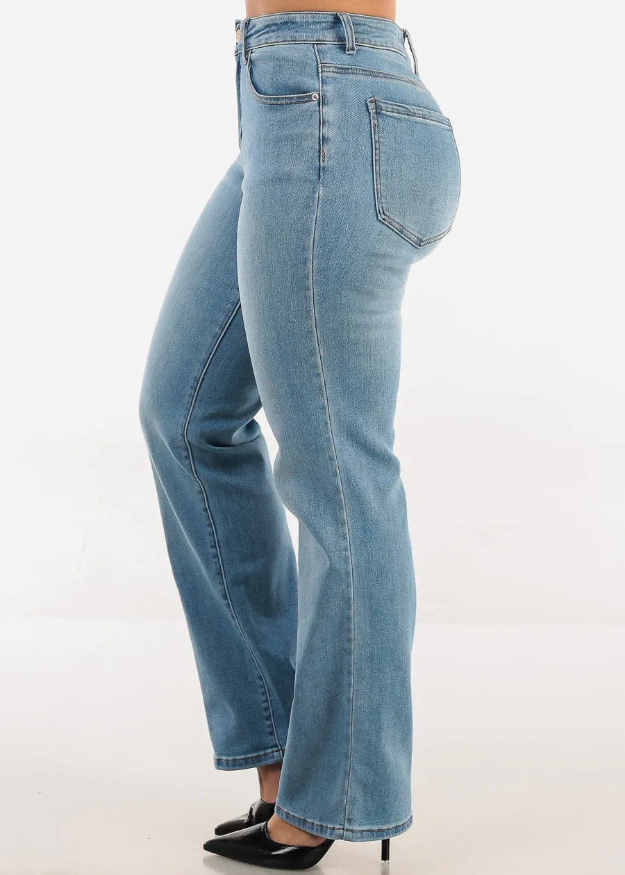 High Rise Stretchy Straight Wide Leg Jeans Light Wash sold by Moda product image thumbnail 3