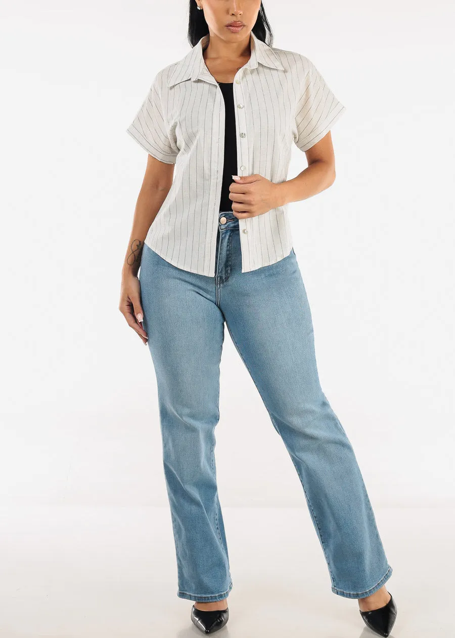 High Rise Stretchy Straight Wide Leg Jeans Light Wash sold by Moda product image thumbnail 2